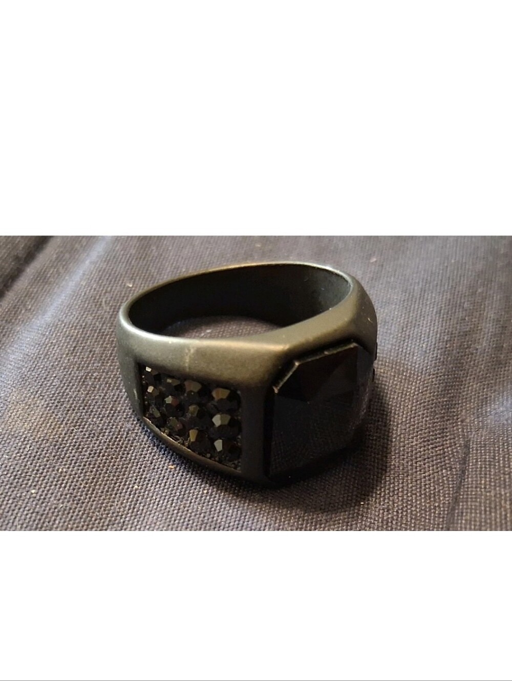 Men's Black Stainless Steel Ring with Faceted Stone and Pavé Accents Size 11